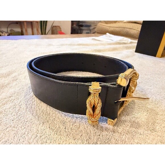 Vtg Ginnie Johansen Women’s Leather Belt Gold Buckle M Length 35.5” Chunky Gaudy main image 10